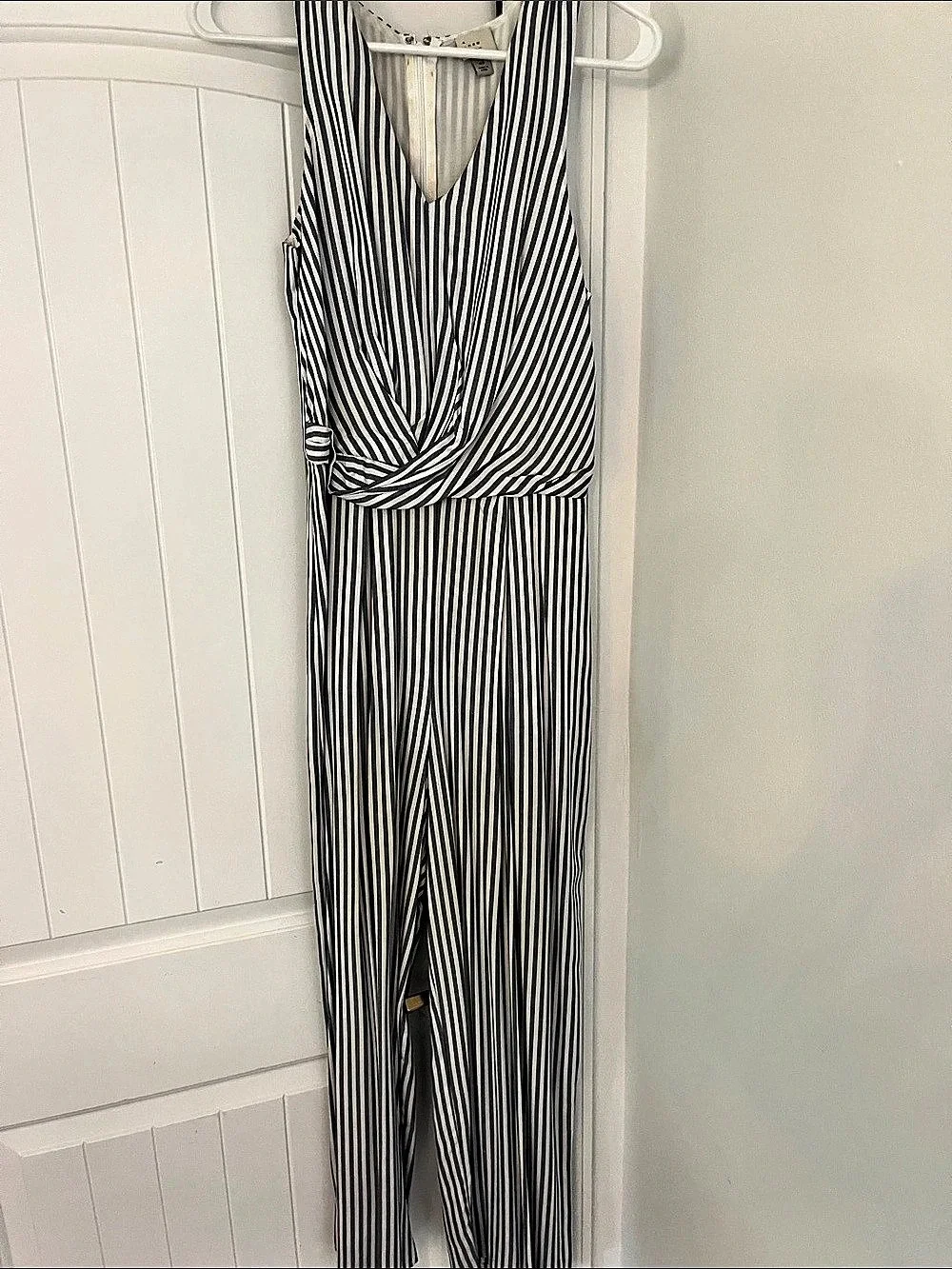 A New Day Striped Wrap-Front Jumpsuit Blue & White XS Like New